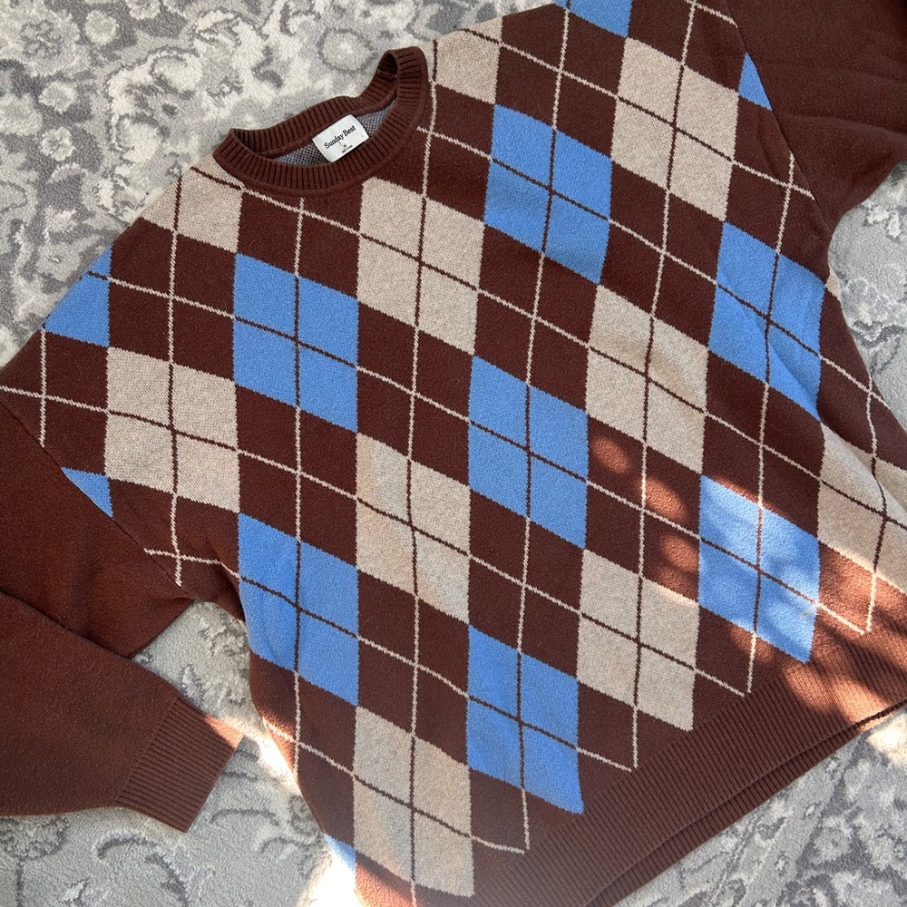 Sunday Best Argyle Sweater - Brown, Blue, and Cream